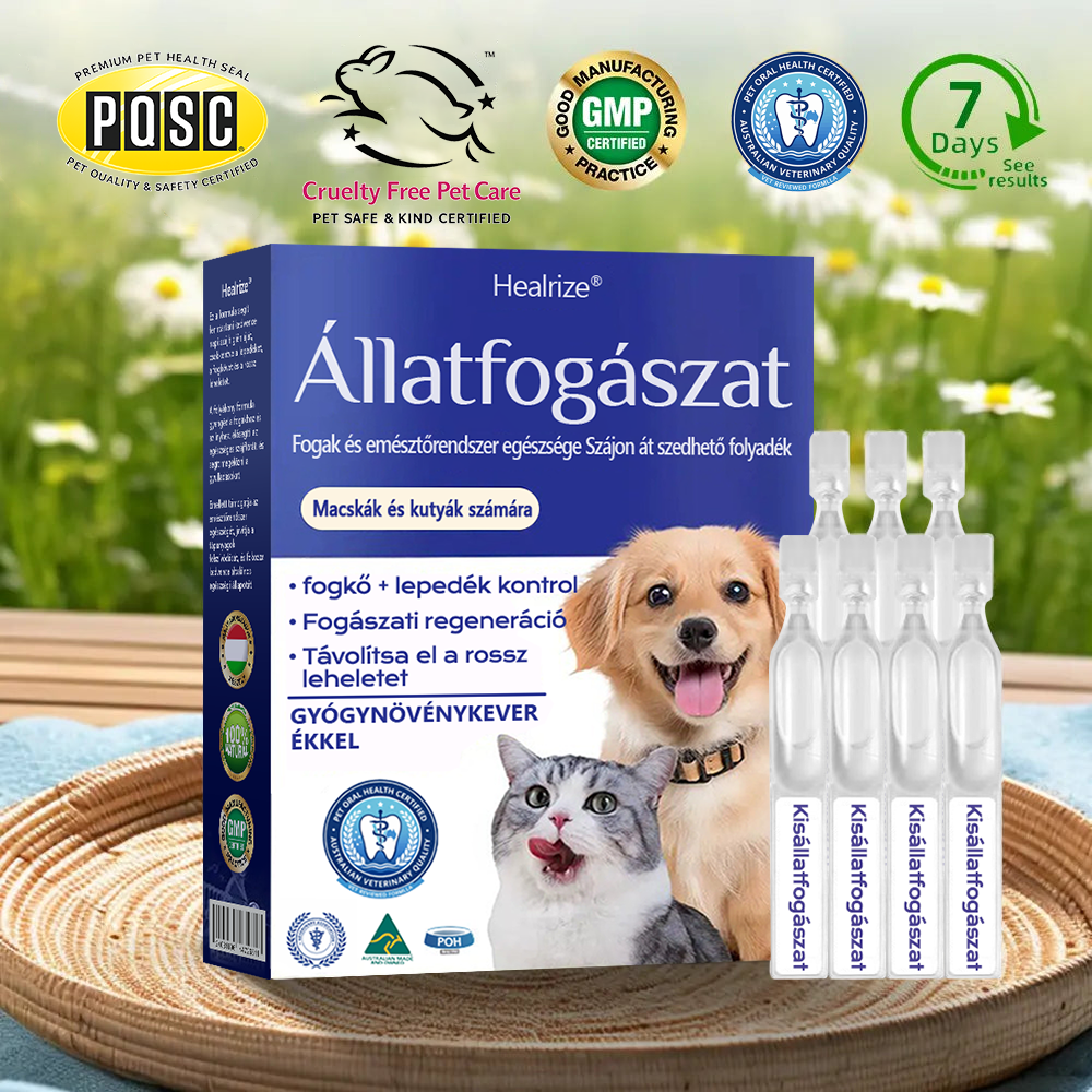 🎁🐶🐱[🇭🇺 Hivatalos Áruház] Healrize® Állati Fogászati és Emésztési Egészséget Támogató Orális Folyadék – Friss lehelet, fogkő eltávolítása és ínyregeneráció támogatása, a fogak stabilizálása (macskáknak és kutyáknak) – Ma 70% kedvezmény!