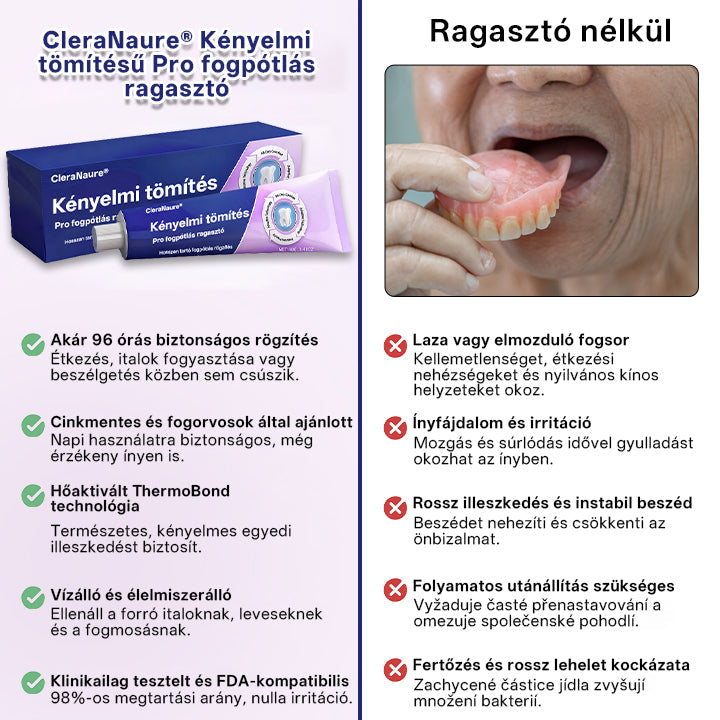 🔥KORLÁTOZOTT KÜLÖNLEGES AJÁNLAT CleraNaure®🔥 Comfort Seal Pro Fogsor Ragasztó  FDA Tanúsítvánnyal-🔥
